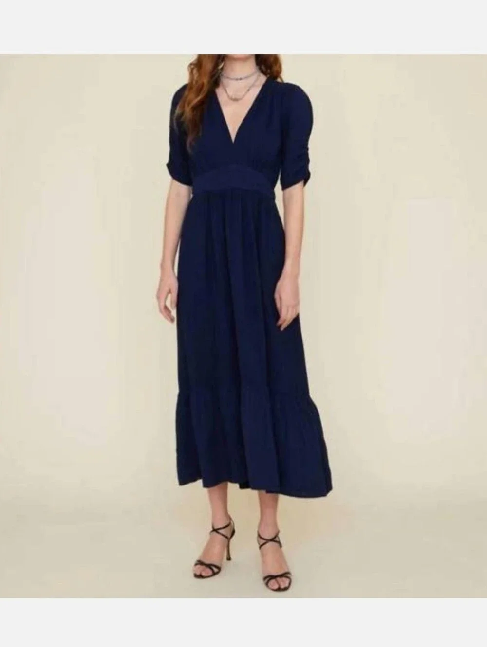 XIRENA BRINLEY COTTON MIDI DRESS IN NAVY